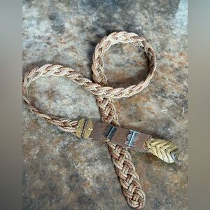 Baer,SF artisan belt 4 color woven braided jute, copper, brass, silvertone metal